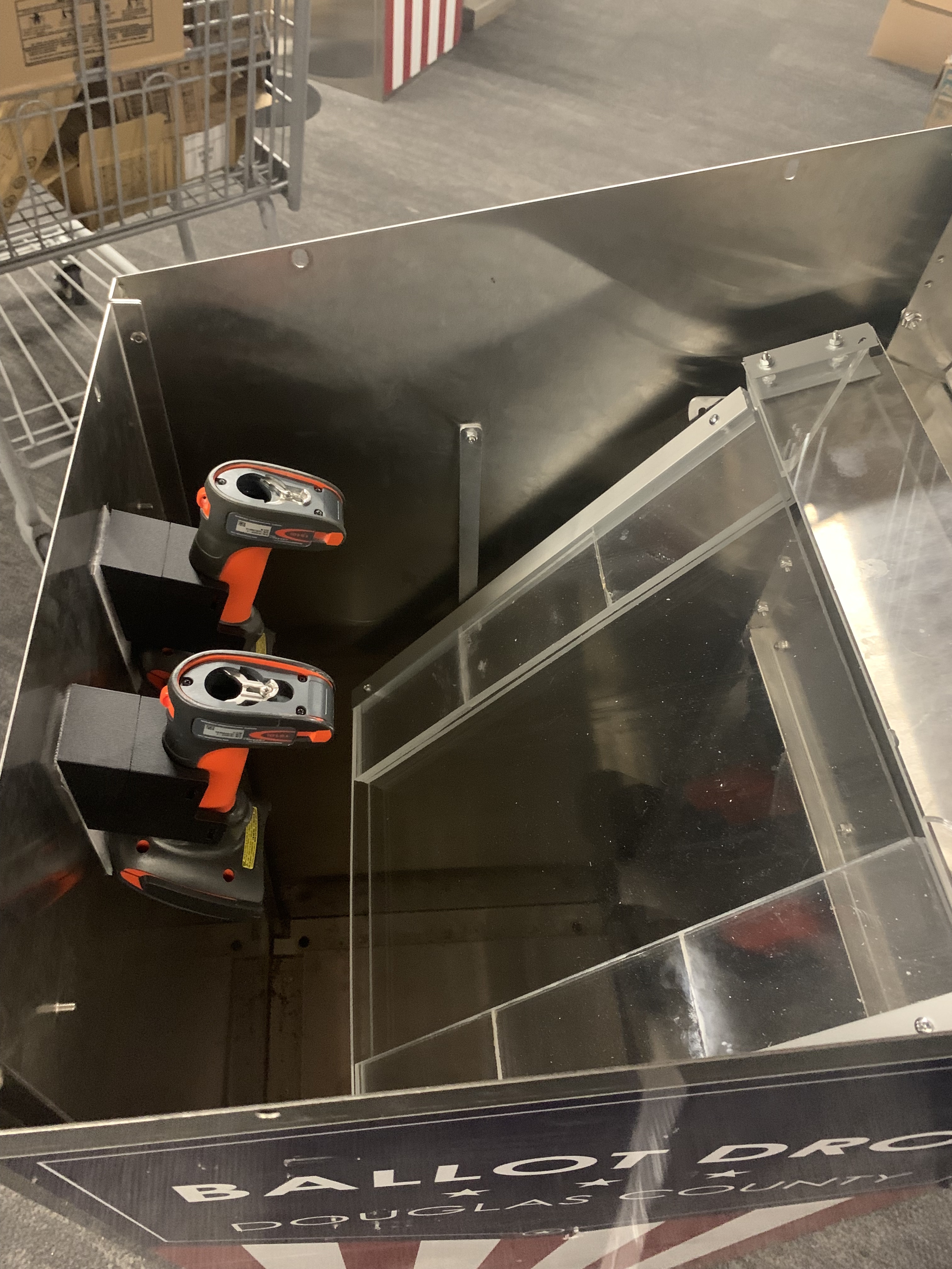 Installed barcode scanner hardware for the Douglas County ballot drop-box senior capstone